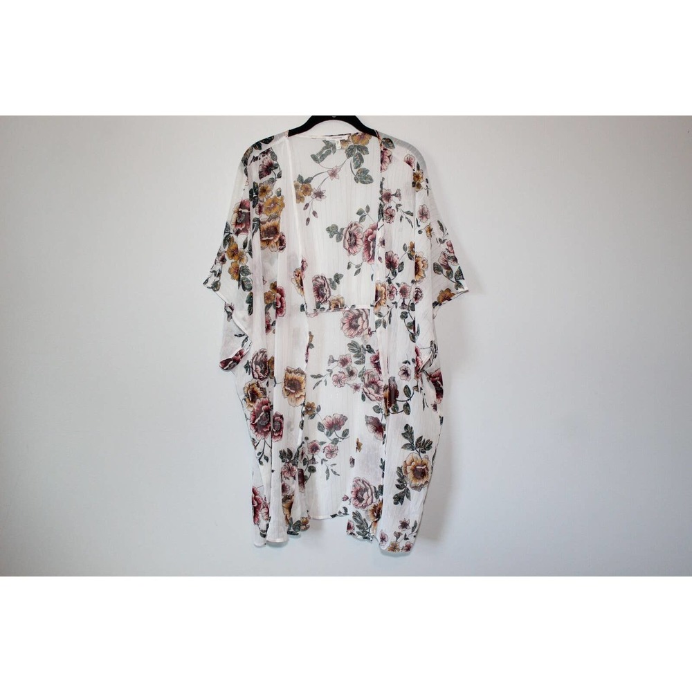 Maurices Sheer Metallic Floral Open Front Cardigan Kimono Plus Size 2X/3X H14770 - Picture 2 of 7